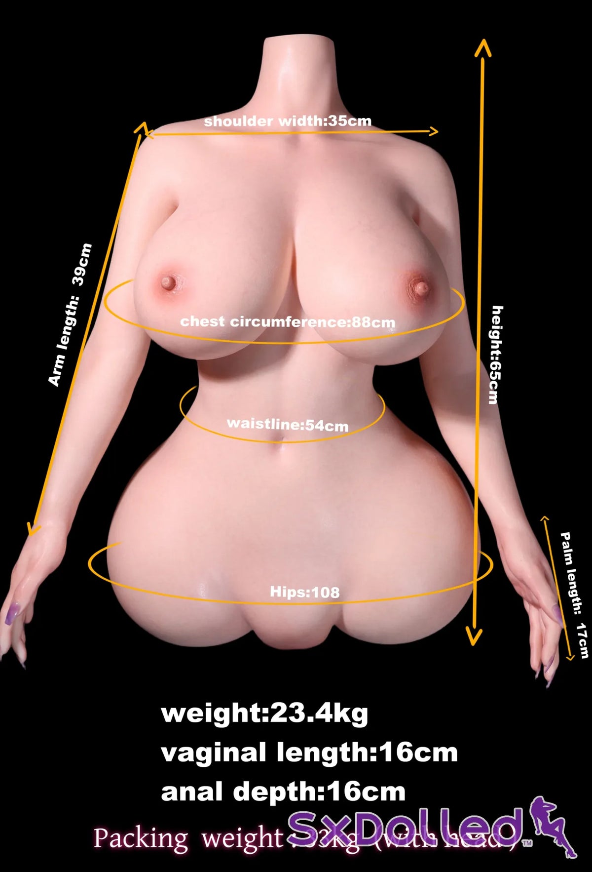 Ella H (L-Cup) (85cm) | Brown Haired Curvy Sex Doll Torso With Arms | MD Doll - L-Cup / 85cm / Brunette - Sex Torso