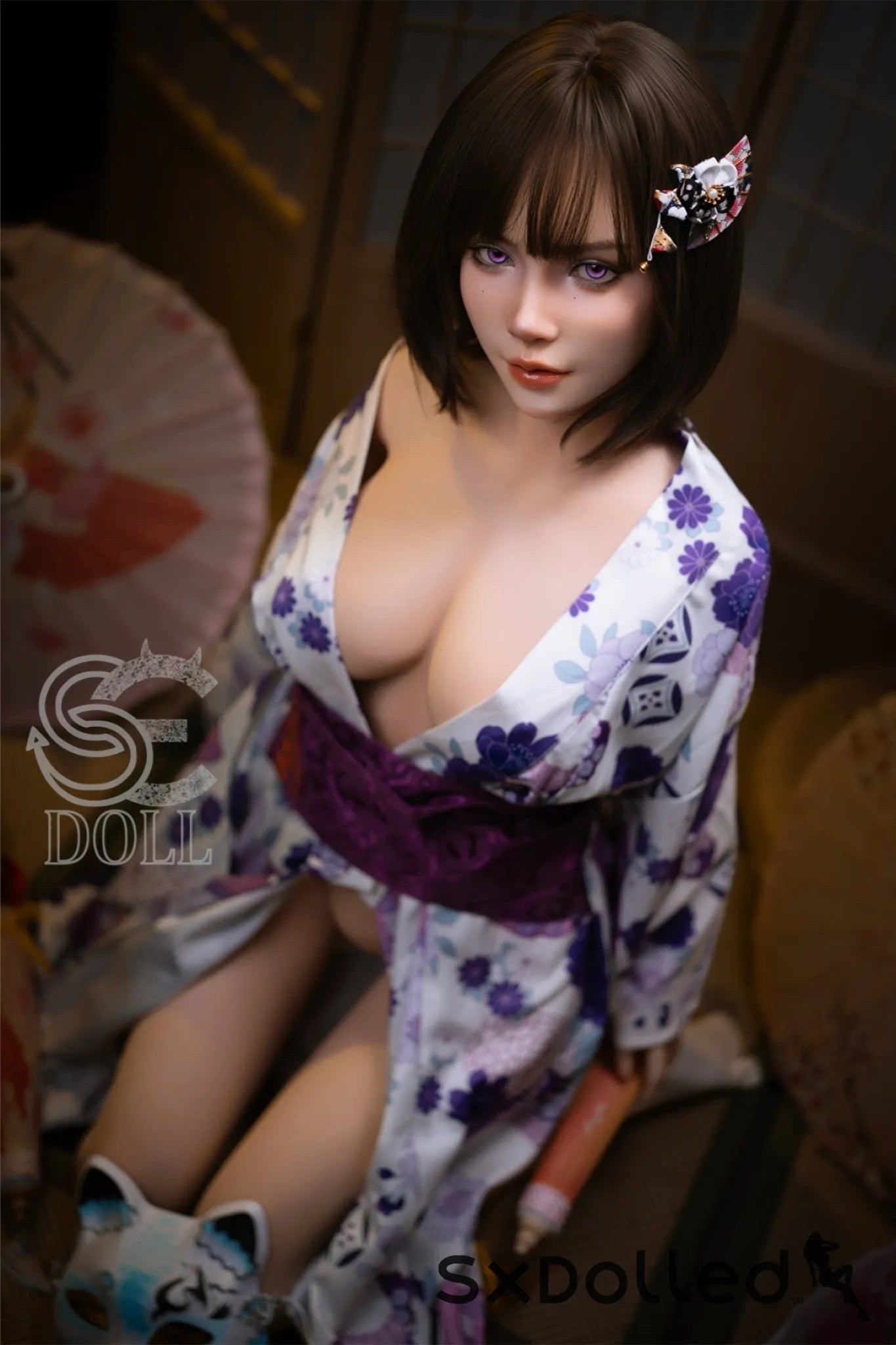 Kemeny.E (D Cup) (155cm) | Purple Eyed Kimono Sex Doll | SE Doll D Cup / 155cm / Brunette Sex Doll