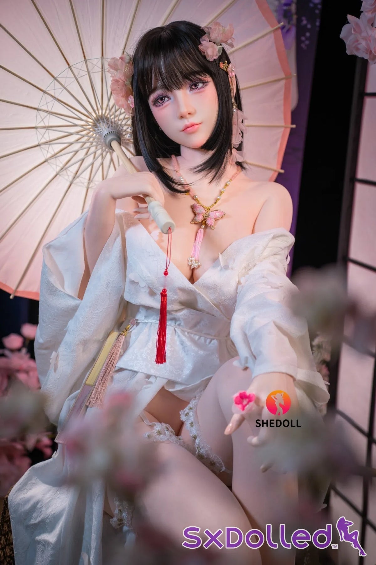 Cynthia B (D-Cup) (168cm) | Floral Kimono Beauty Sex Doll | SHEDOLL - D-Cup / 168cm / Black - Sex Doll