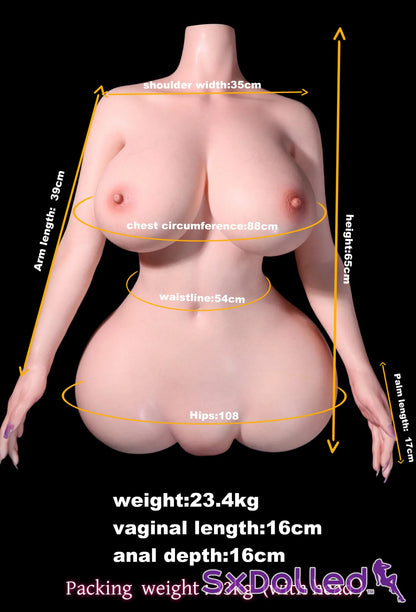 Ella H (L-Cup) (85cm) | Brown Haired Curvy Sex Doll Torso With Arms | MD Doll - L-Cup / 85cm / Brunette - Sex Torso