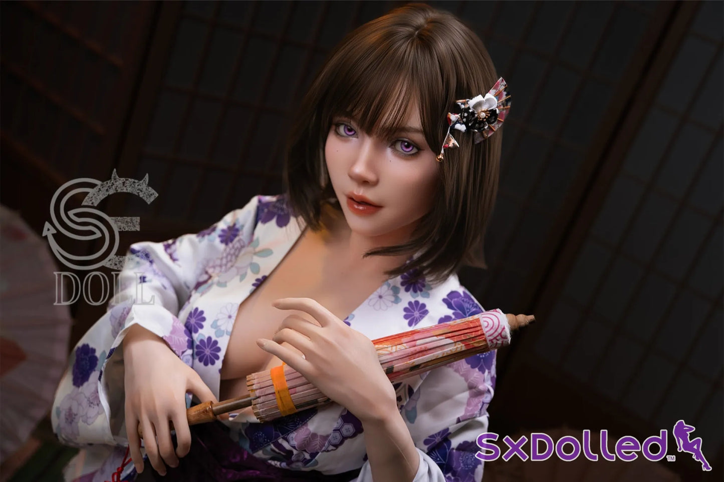 Kemeny.E (D Cup) (155cm) | Purple Eyed Kimono Sex Doll | SE Doll D Cup / 155cm / Brunette Sex Doll