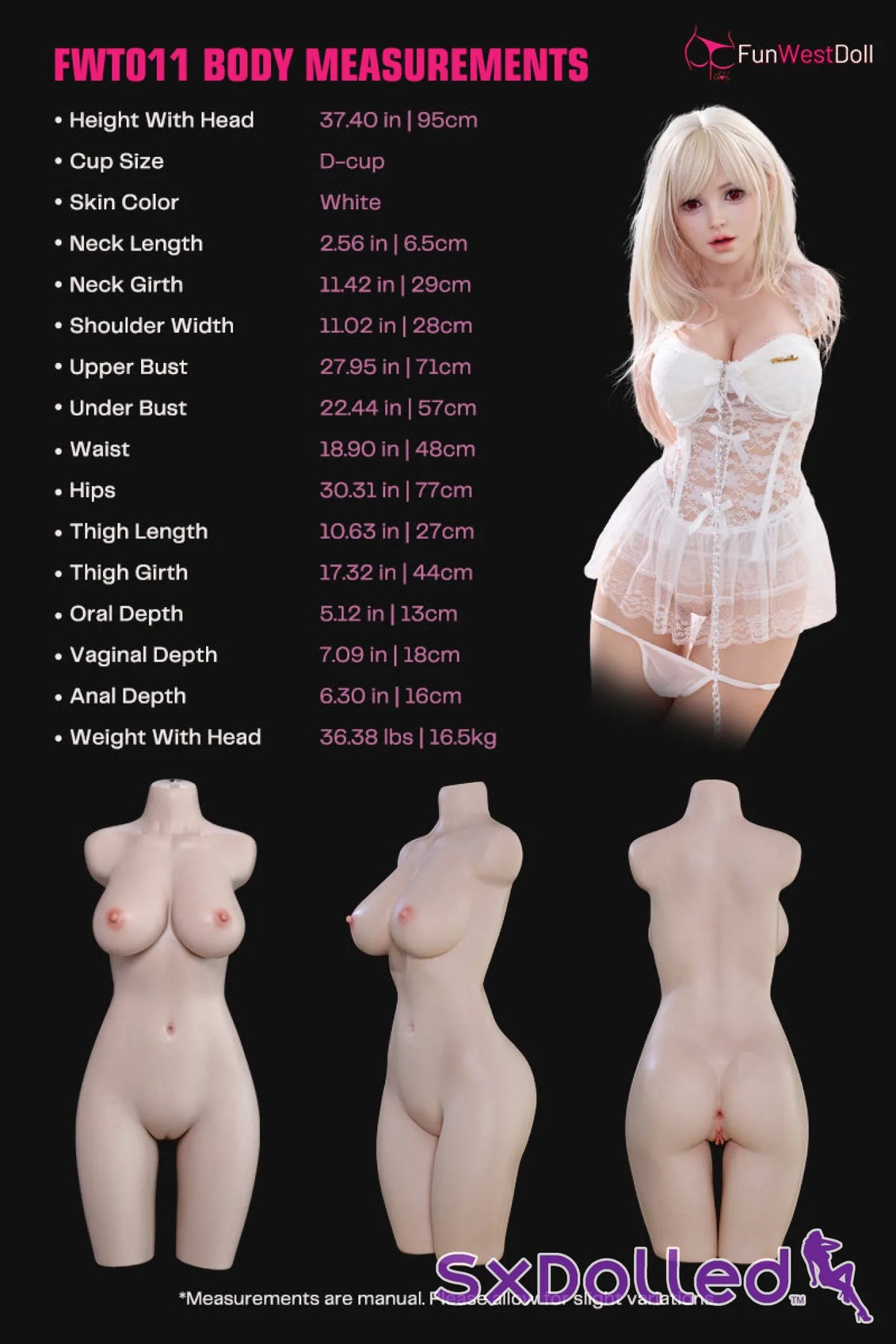 Lily G (D-Cup) (95cm) | Elegant Platinum Blonde Sex Doll | Funwest Doll - D-Cup / 95cm / Blonde - Sex Torso