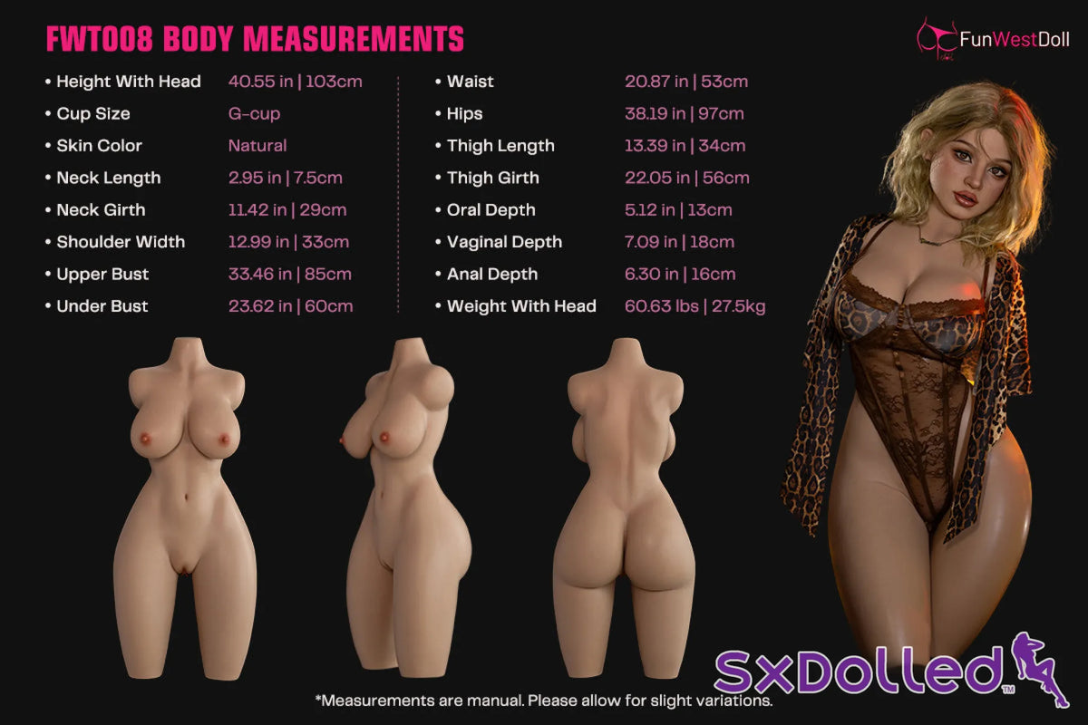 Lyra K (G-Cup) (103cm) | Sultry Curvy Blonde Sex Doll Torso | Funwest Doll - G-Cup / 103cm / Blonde - Sex Doll